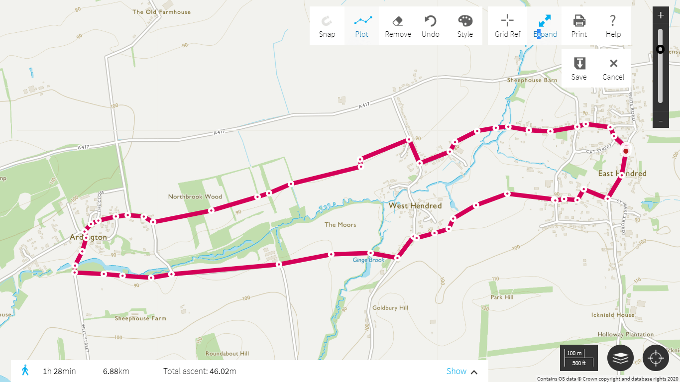 East Hendred to Ardington walk route