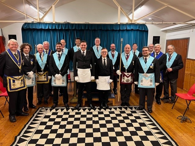 Didcot Lodge's first meeting, initiating its first two new members (centre)